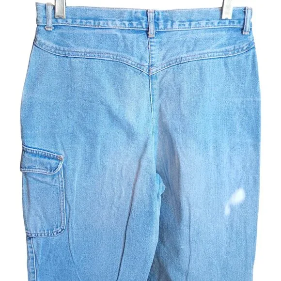 11 29x32 Vintage 80s Cargo Jeans Snap Cuffs Distress Pentimento Brittania Raw High Rise